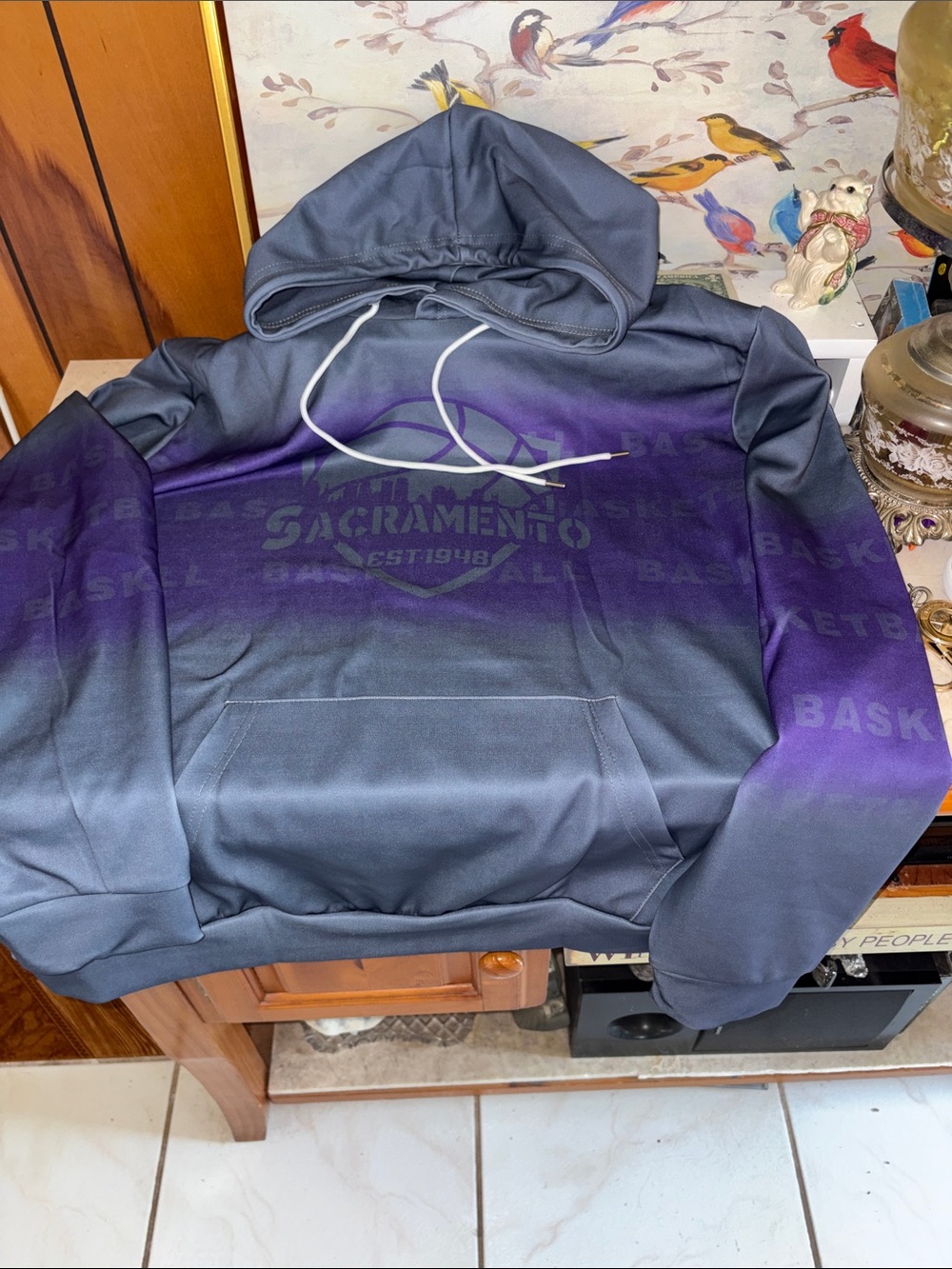Sports Gradient Hoodie - Gray & Purple Men's Pullover